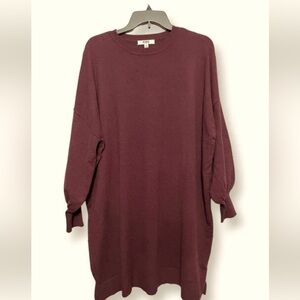 BB Dakota Womens Sweater Dress Red Burgundy Slit Crew Neck Long Sleeve Small